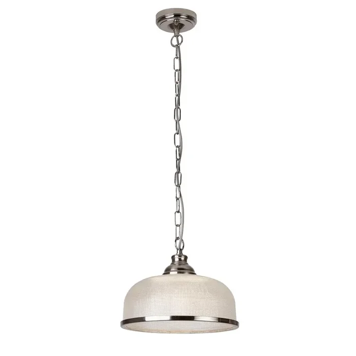 1 Light Ceiling Pendant – Silver & Halophane Glass (0483BIS1682SS)