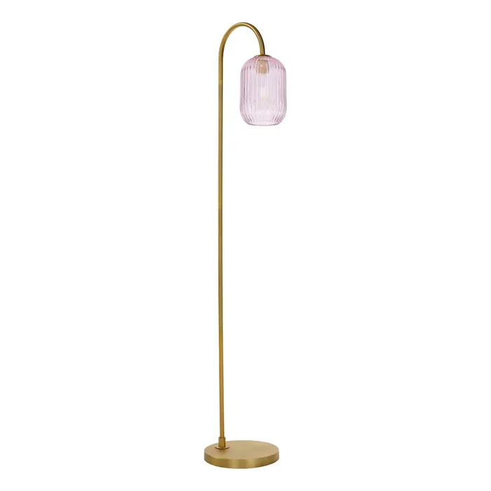 1 Light Floor Lamp Aged Bronze – Pink Ribbed Glass (0183IDR49636503)
