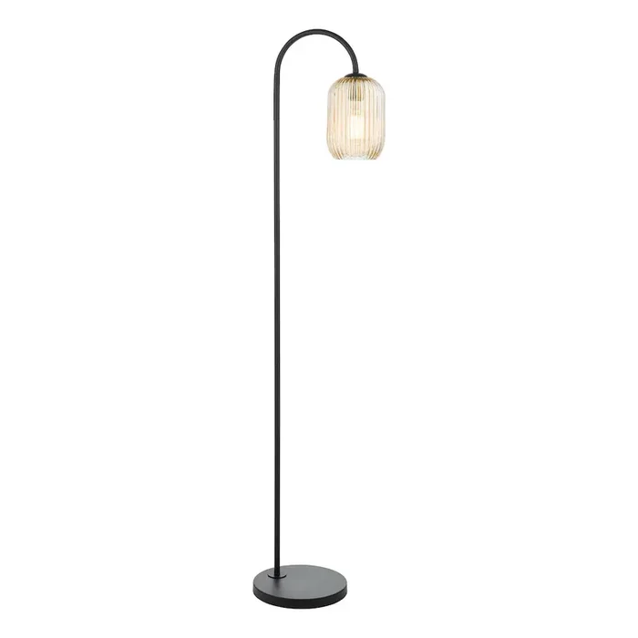 1 Light Floor Lamp Matt Black – Champagne Ribbed Glass (0183IDR49226506)
