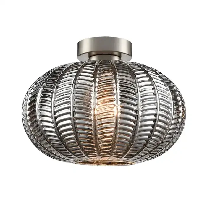1 Light Flush Fitting in Satin Nickel with Smoked Chevron Glass (0194MEZ5817509)
