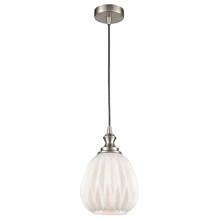 1 Light Pendant – in Satin Nickel and White Matt Glass (0194REF231349)