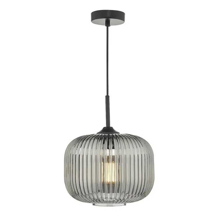 1 Light Pendant Black and Smoked Glass (0183DEM0110)