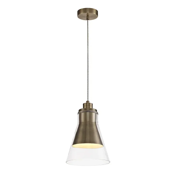 1 Light Pendant, E27, Antique Brass/Clear Glass (1230CON143B)