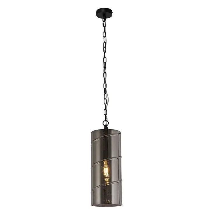 1 Light Pendant, E27, Matt Black/Smoked Glass (1230COI140A)