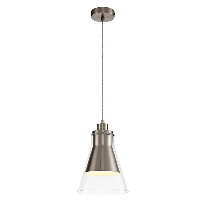 1 Light Pendant, E27, Satin Nickel/Clear Glass (1230CON143A)