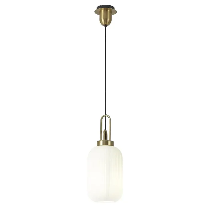 1 Light Pendant E27 With 20cm Tubular Ribbed Glass, Opal Brass Gold/Matt Black – Other Colours available (1230RUBLTK541)