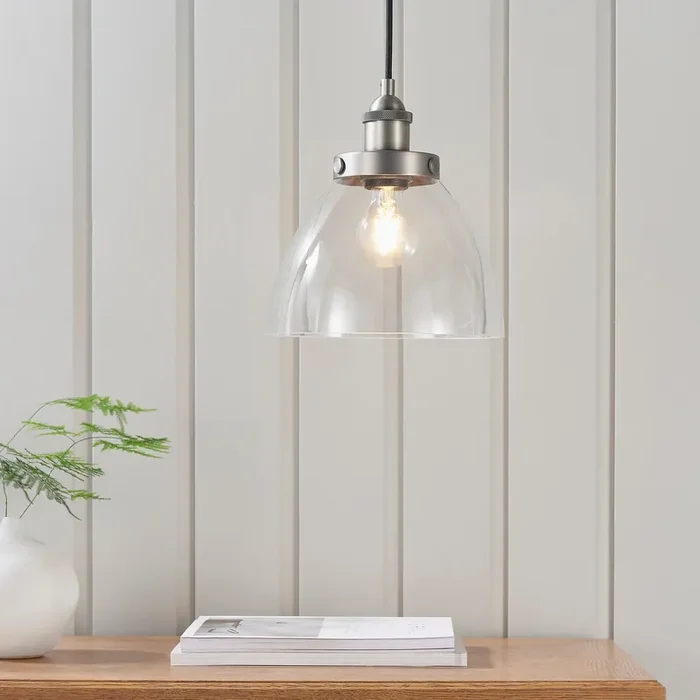 1 Light Pendant in Brushed Silver Finish with Clear Glass Shades (0711HAN91738)