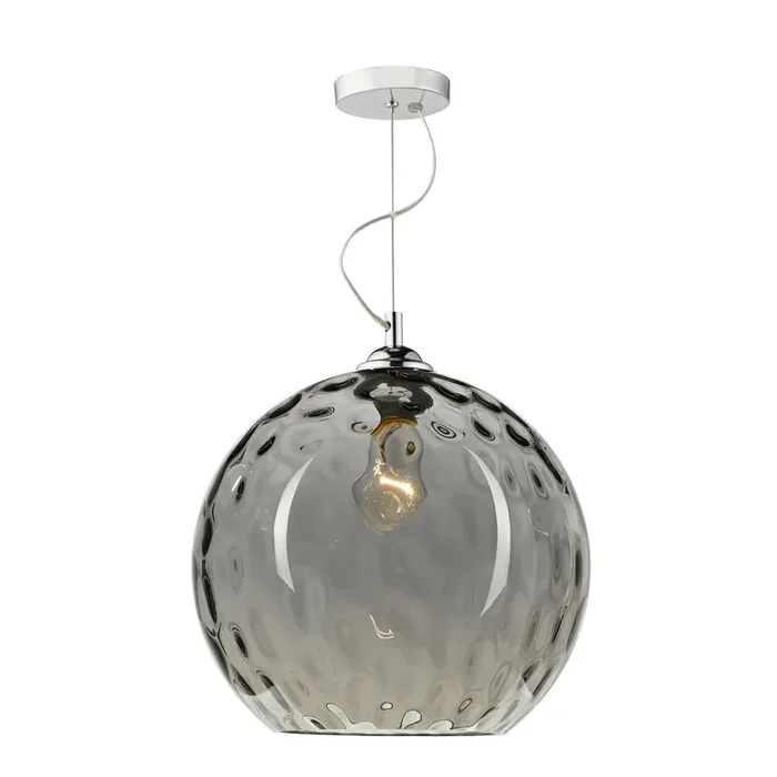 1 Light Pendant Silver Smoked Glass with Dimple Effect (0183AUL0110)