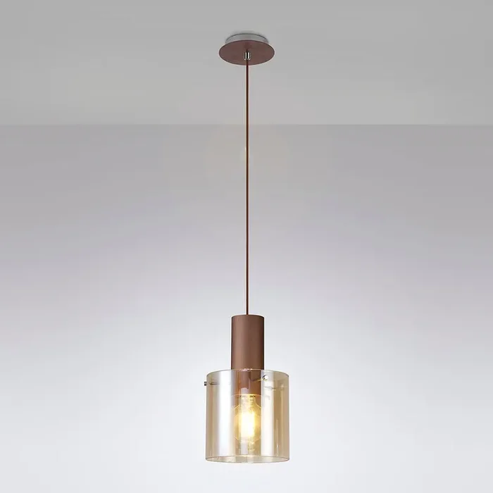 1 Light Single Pendant, Mocha / Amber Glass (1230CHE18A)