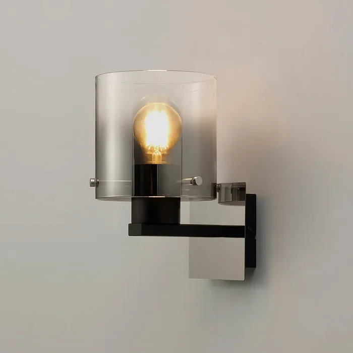 1 Light Single Wall Lamp, Black / Smoke Fade Glass (1230CHE15A)