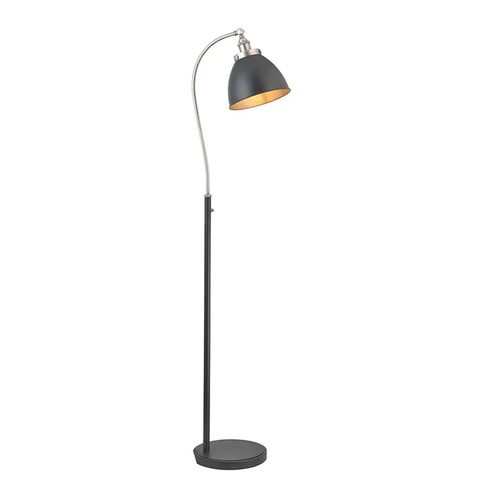 1 Light Task Floor Lamp in Matt Black with Aged Pewter details (0711FRA98753)