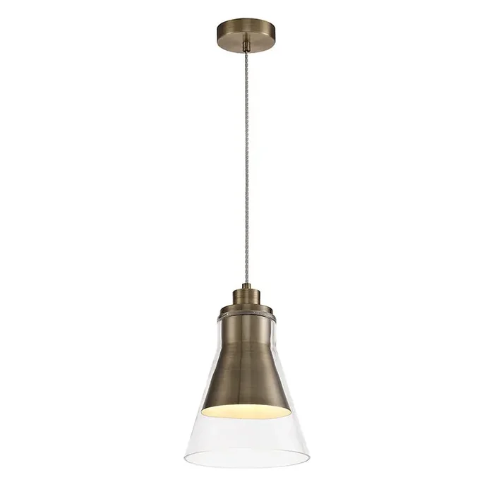 1 Light Wide Pendant, E27, Antique Copper/Clear Glass (1230CON143C)