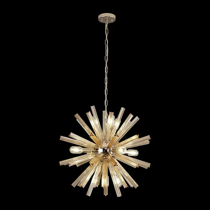 10 Light Round Pendant in Polished Nickel with Champagne Gold Glass (1230THU6C)