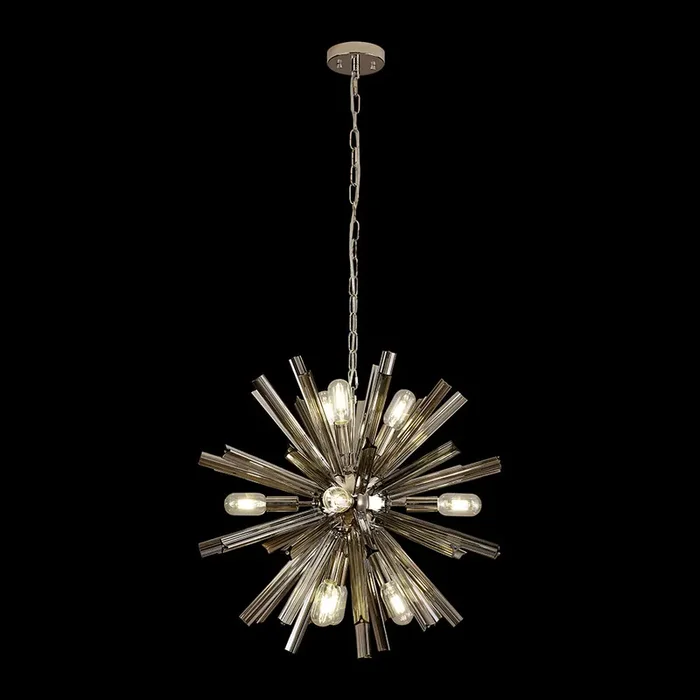 10 Light Round Pendant in Polished Nickel with Smoked Glass (1230THU6D)