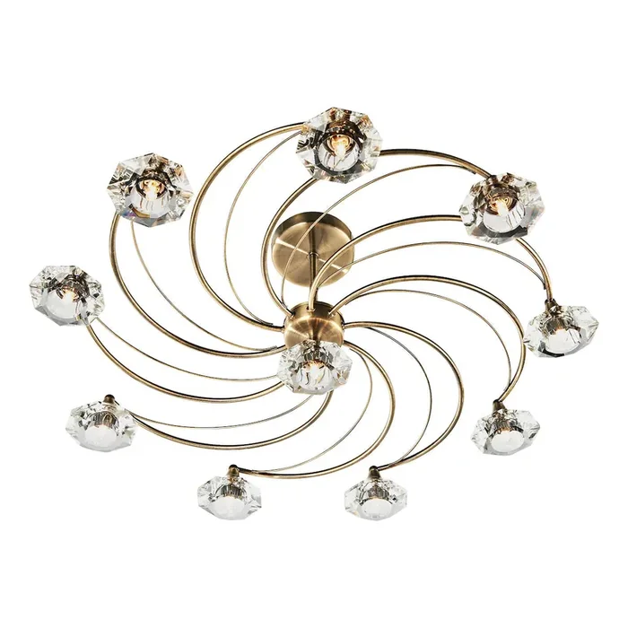 10 Light Semi Flush Antique Brass Crystal (0183LUT2375)