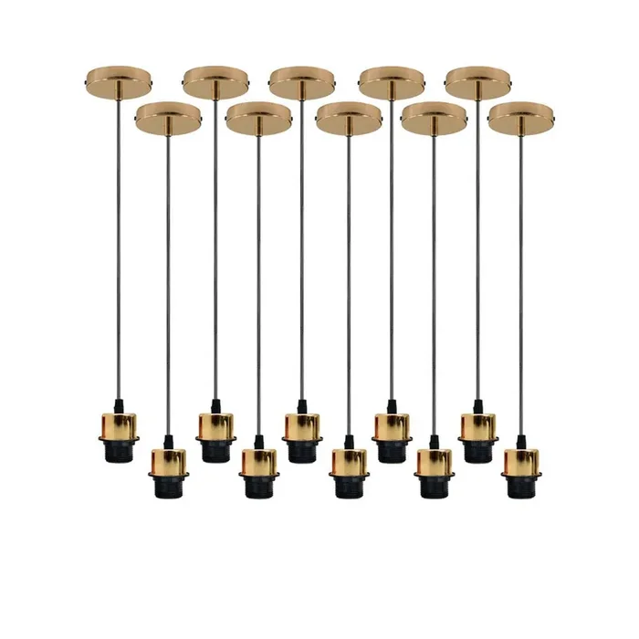 10 Pack Industrial French Gold Pendant Light Fittings – Without Bulbs