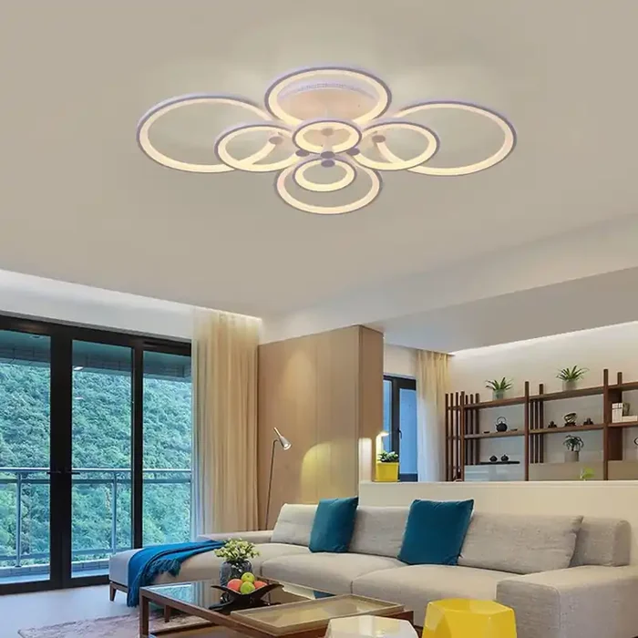 100W 8-Head Dimmable LED Ceiling Light – Remote Control – Modern Flush Mount for Living Room, Kitchen, Bedroom