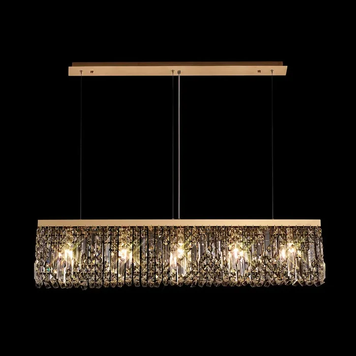 102x9cm Linear Pendant Chandelier, 5 Light E14, Gold/Crystal (1230HAL70A)