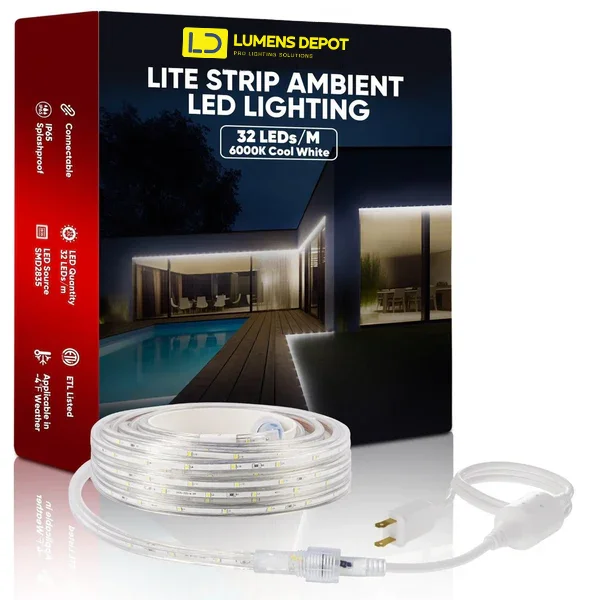 110V Strip LED Strip Light 6000K Cool White for Bright and Modern Ambient Lighting – 180 Lumens/M