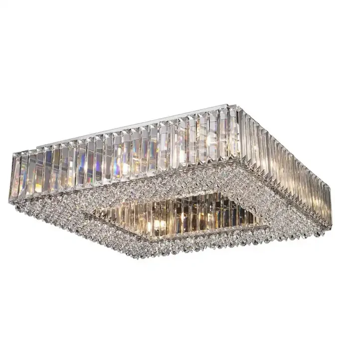 12 Light Crystal Flush, 60 x 60 cm Square Ceiling Fitting in Polished Chrome (1539SQUARE12FL)