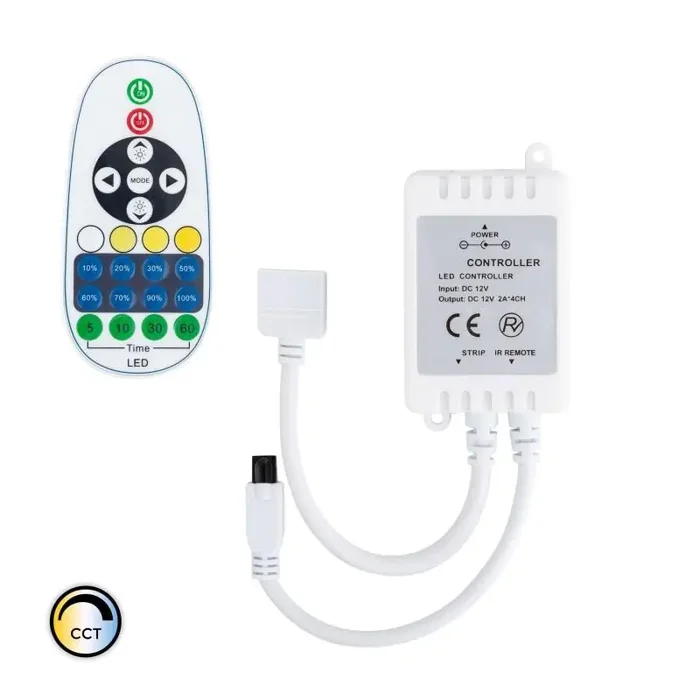 12V DC LED Strip Controller with Selectable CCT + IR Remote control Dimmer with 23 Buttons – Ledkia