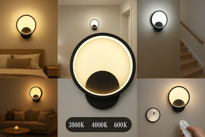 14W Dimmable Black LED Indoor Wall Light – Round Modern Design with 3 Colour Modes