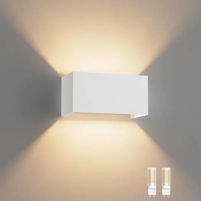 18W Modern LED Wall Lights – Indoor/Outdoor Up and Down Wall Lamp with Adjustable Beam Angle, Warm White 3000K, IP54 Waterproof White Wall Sconce