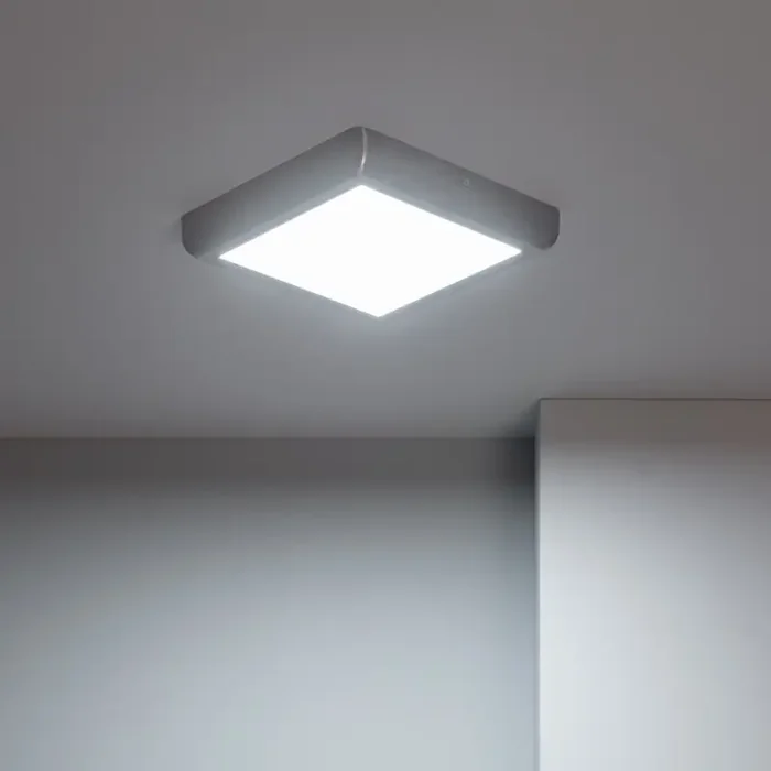 18W Square Cool White LED Flush Ceiling Light 225×225 mm – Design Silver – Online Lighting