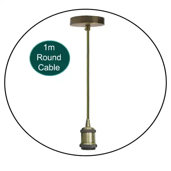 1m Army Green Round Cable E27 Base Green Brass Holder~1700