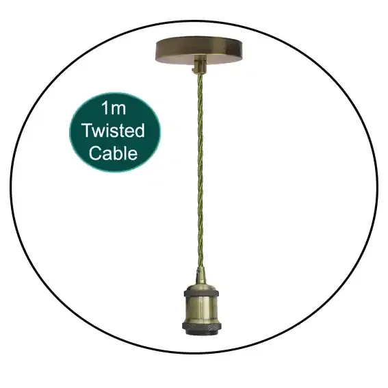 1m Army Green Twisted Cable E27 Base Green Brass Holder~1710
