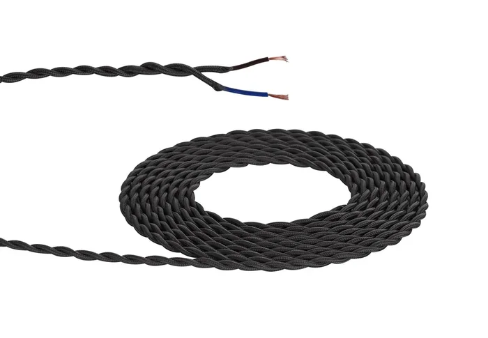 1m Grey Braided Twisted 2- Core 0.75mm Electrical Cable