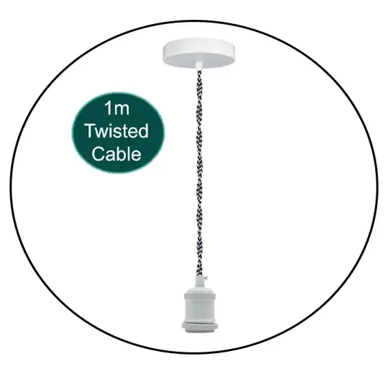 1m Grey Twisted Cable E27 Base White Holder~1705