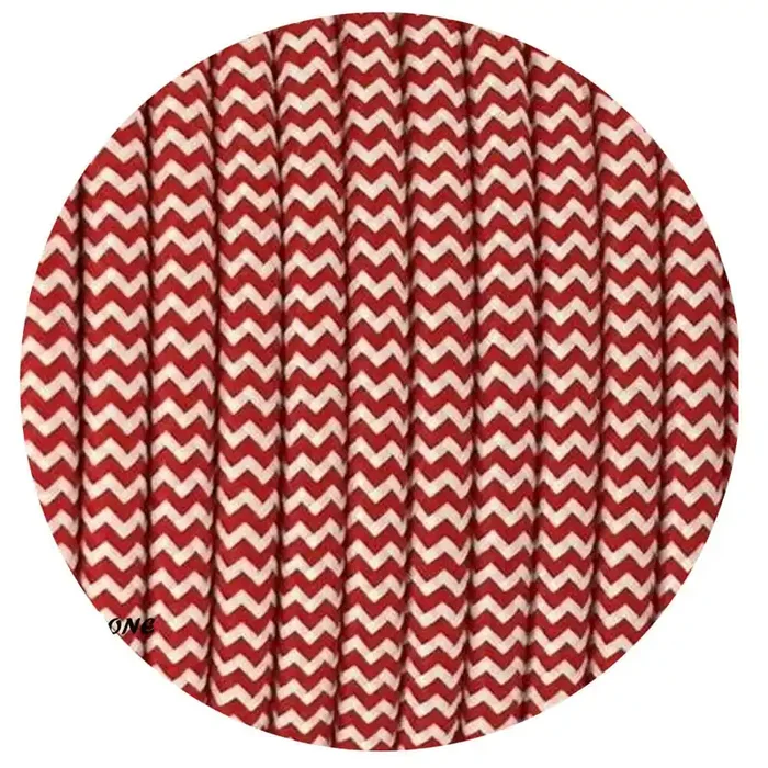 2 Core Round Red & White Vintage Italian Braided Fabric Cable Flex 0.75mm UK