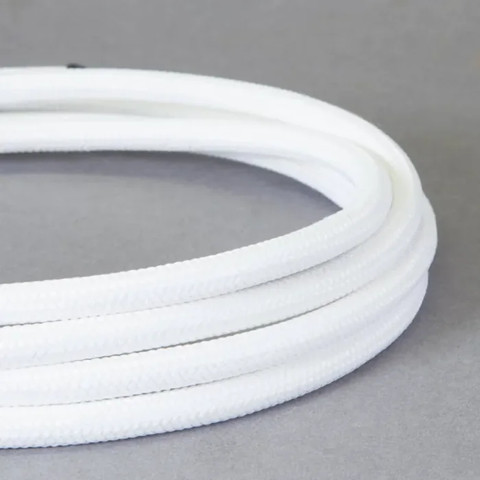2 core Round Vintage Braided Fabric White Coloured Cable Flex 0.75mm