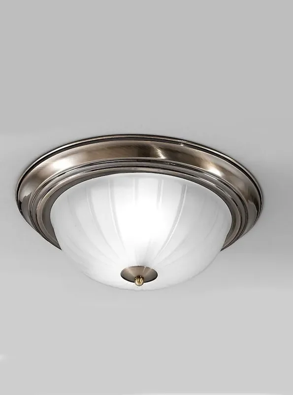 2 Light Bronze Round with Ribbed Acid Glass Flush Ceiling Light