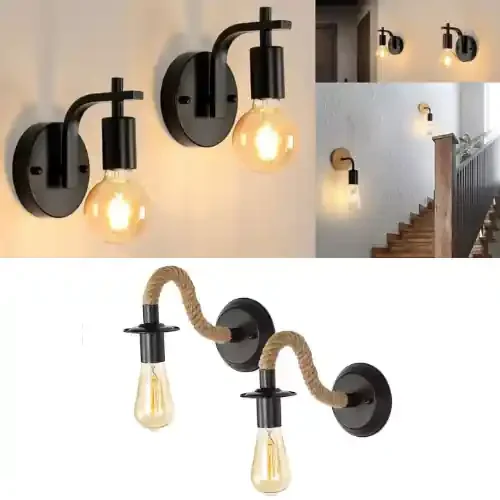 2 Pack Black Industrial Wall Light – E27 IP20