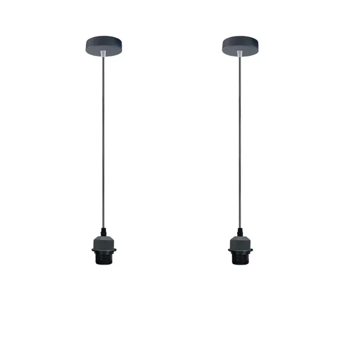 2 Pack Industrial Grey Pendant Light Fittings – Without Bulbs