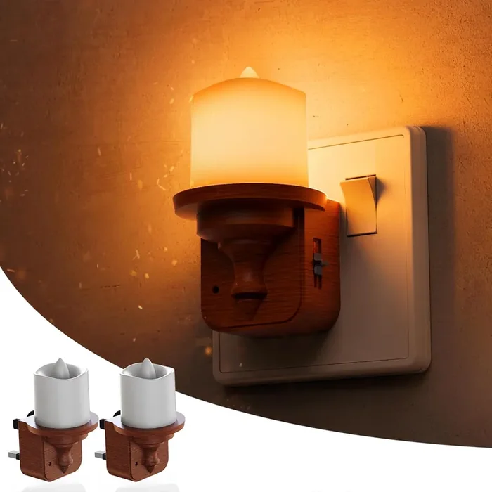 2 Pack LED Candle Style Plug-in Night Light, Amber Glow, 0-100LM Dimmable, Dusk to Dawn Sensor for Bedroom, Hallway, Bathroom