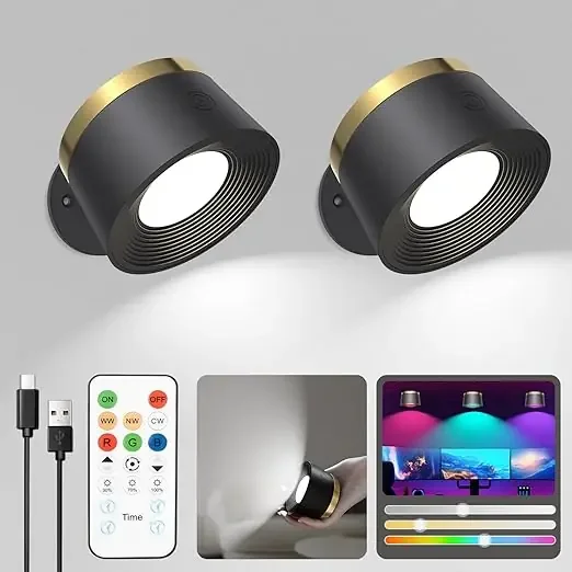 2 Pack Magnetic Wireless Wall Sconce – Remote & Touch Control 360° Rotatable LED Light