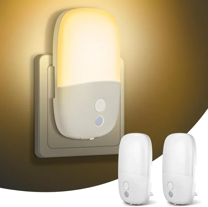 2 Pack Night Light Plug in Wall with Light Sensing, 4 Levels of Brightness, Warm White – Ideal for Kids’ Room, Bedroom, Hallway – Auto Dusk to Dawn Sensor