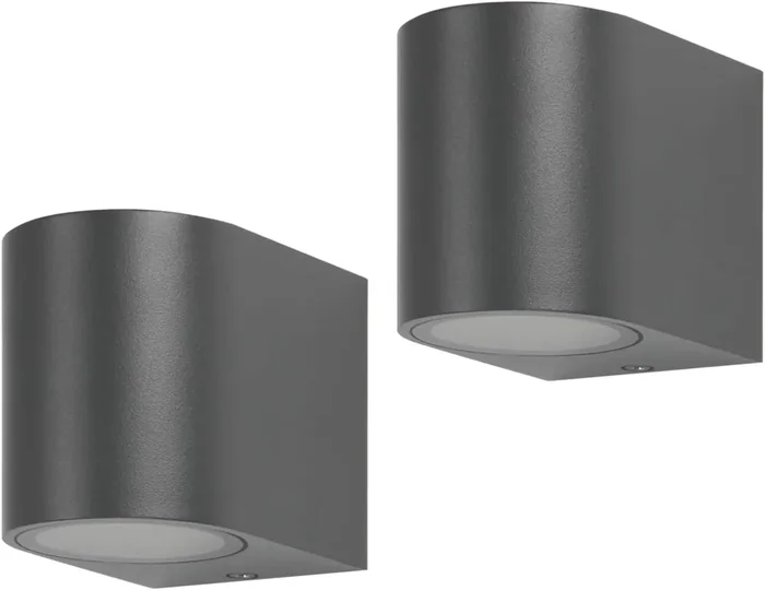 2 Pack Outdoor Wall Lights – Modern Arc Anthracite Grey Downlight, IP44 Waterproof Exterior Wall Lamps with GU10 Socket for Patio & Porch