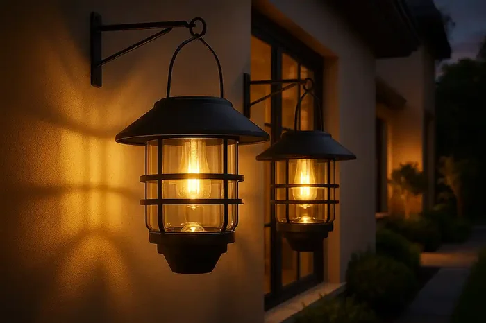2-Pack Solar Lantern Wall Lights – Hanging Glass & Stainless Steel Porch Lights