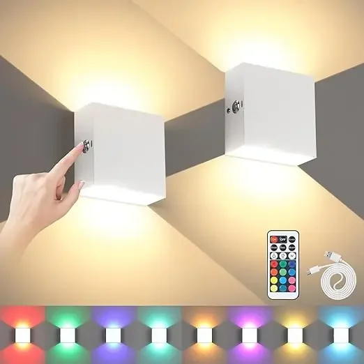 2 Packs Dimmable Battery Operated LED Wall Sconce With Remote 6W