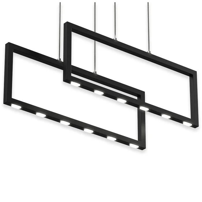2-Rectangle Lights, 38W, 3000K, 1900LM, LED Kitchen Island Light Pendant For Dining Living Room, Dimmable, Matte black Body Finish