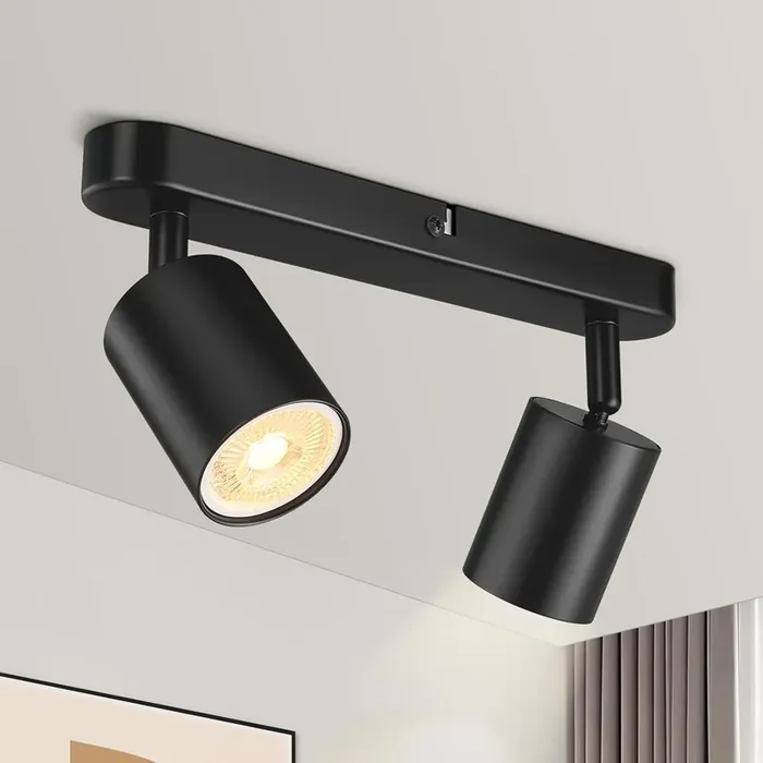 2 Way Black Spot Lights Ceiling Bar Rotatable GU10 Ceiling Spotlight