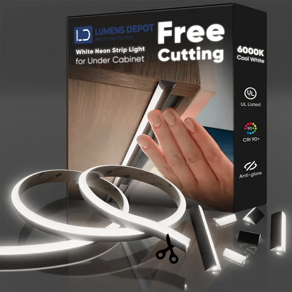 24V Anti-Glare Bright Cozy Under Cabinet LED Strip Free Cut 6000K Cool White – Black Shell