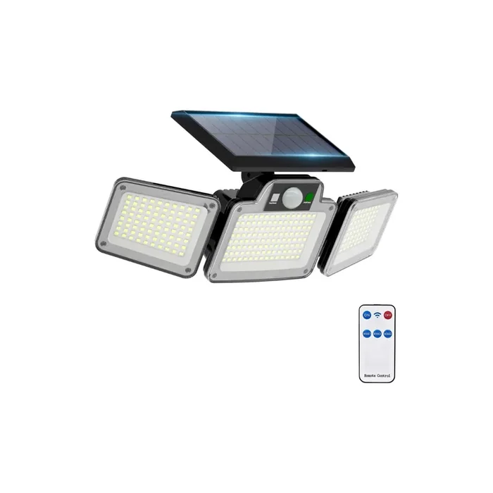 280 LED Solar Flood Lights Outdoor, 3 Adjustable Heads Solar Motion Sensor Lights with Remote Control, IP65 Waterproof, Wireless Solar Powered Spot Light