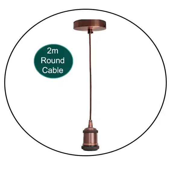 2m Brown Round Cable E27 Base Copper Holder~1718