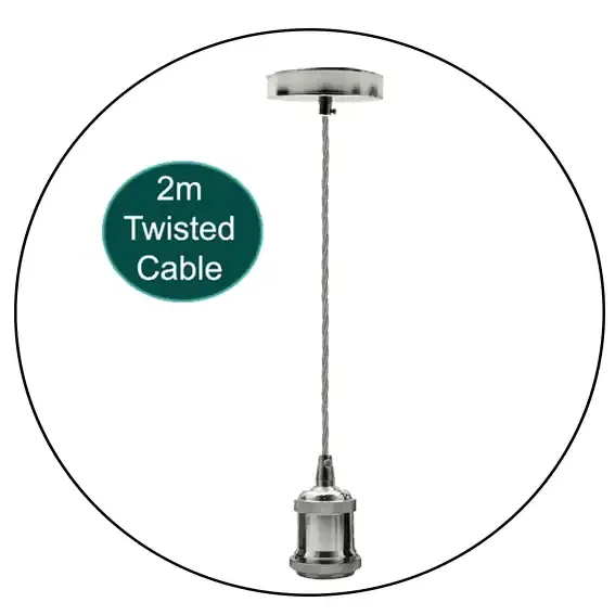 2M Grey E27 Pendant Holder with Twisted Cable – Chrome Finish ~1731
