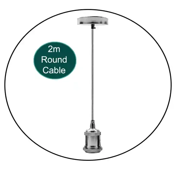 2m Grey Round Cable E27 Base Chrome Holder~1719
